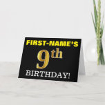 [ Thumbnail: Black, Imitation Gold "9th Birthday" Card ]