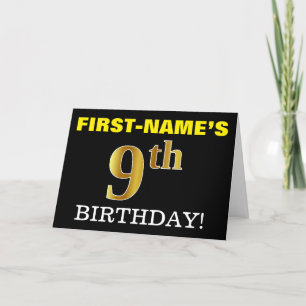 Black, Imitation Gold "9th BIRTHDAY" Card