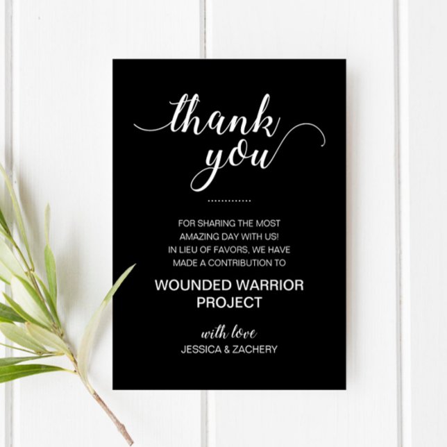 Black In Lieu Of Favors Charity Donation Wedding Place Card (Creator Uploaded)