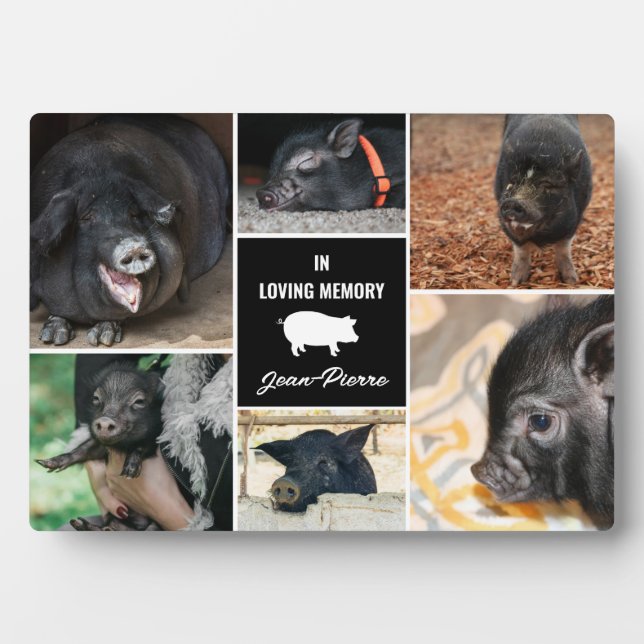 Black In Loving Memory Pet Pig Photo Collage Plaque (Front)