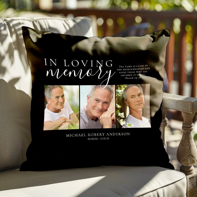 Black In Loving Memory Photo Memorial Tribute Throw Pillow (Creator Uploaded)