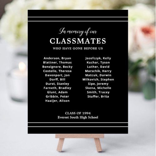 Black In Memory Of Classmates Reunion Memorial Foam Board