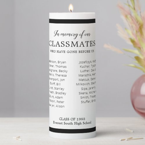 Black In Memory Of Our Classmates School Reunion Pillar Candle
