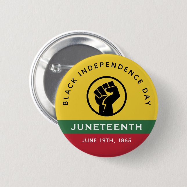 Black Independence Day Juneteenth 1865 Curved Text Button (Front & Back)