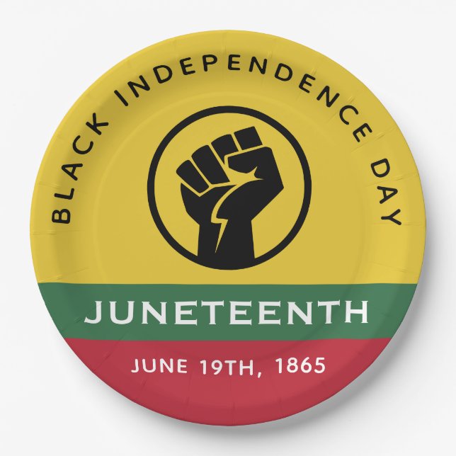 Black Independence Day Juneteenth 1865 Curved Text Paper Plates (Front)