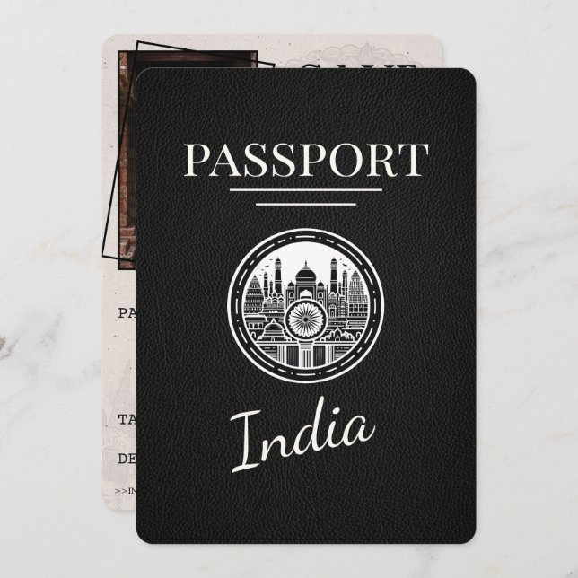 Black India Passport Save The Date (Front/Back)