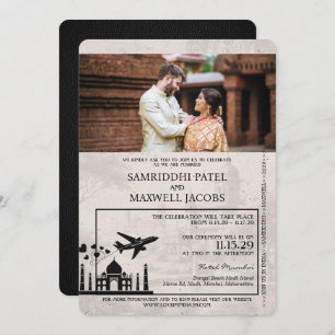 Black India Passport Wedding Invitation