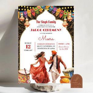 Black Indian Wedding Jaggo Ceremony Invitation