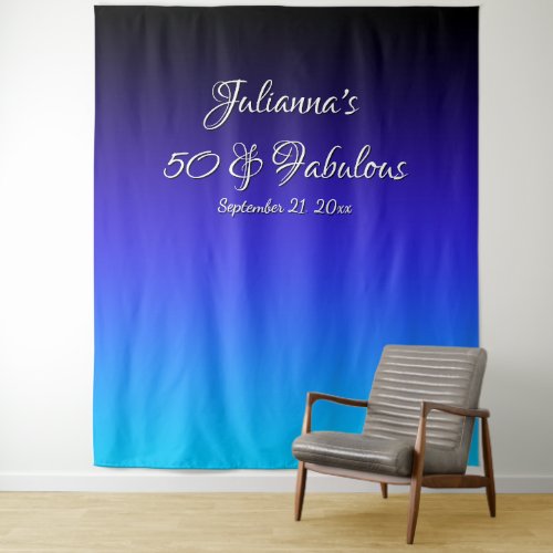 Black Indigo Blue and Aqua Ombre Fabulous Birthday Tapestry