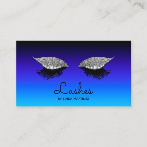 Black Indigo Blue Aqua Ombre Silver Glitter Lashes Business Card