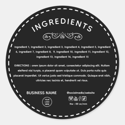 Black Ingredient Direction With Logo Product Label