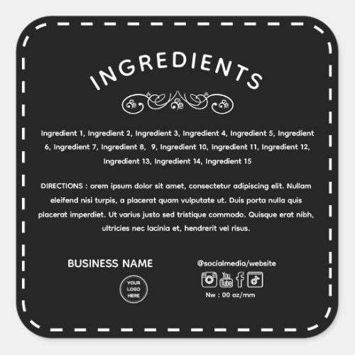 Black Ingredient Direction With Logo Product Label