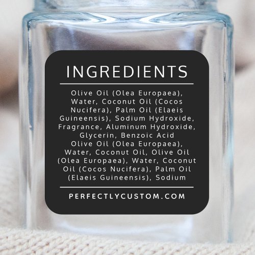Black ingredient list product label