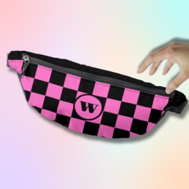 Black Initial | Black and Neon Pink Checkered Fanny Pack (Creator Uploaded)