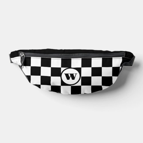 Black Initial  Black and Red Checkered Fanny Pack