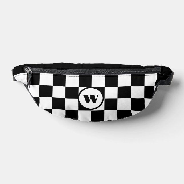 Black Initial | Black and Red Checkered Fanny Pack (Lay Down)