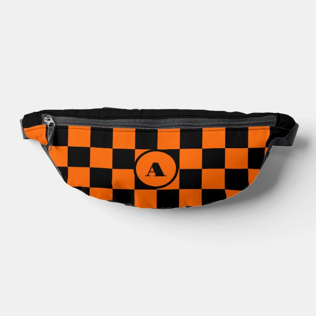 Black Initial | Black and Sunset Orange Checkered Fanny Pack (Lay Down)