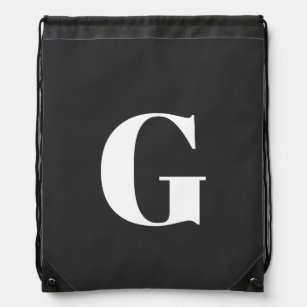Black Initial Letter Bold Monogram Modern Drawstring Bag