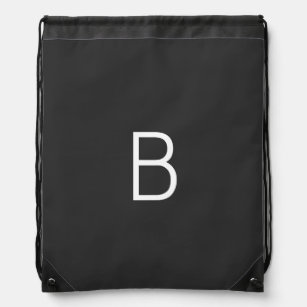 Black Initial Letter Monogram Modern Drawstring Bag