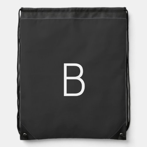 Black Initial Letter Monogram Modern Drawstring Bag