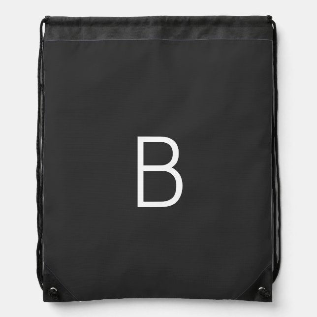 Black Initial Letter Monogram Modern Drawstring Bag (Front)