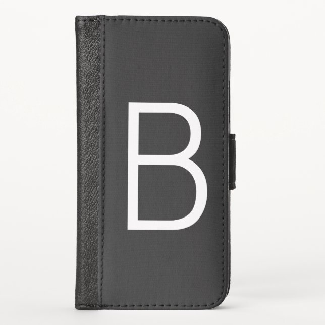 Black Initial Letter Monogram Modern iPhone Wallet Case (Front)