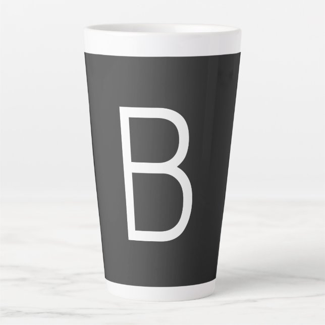 Black Initial Letter Monogram Modern Latte Mug (Front)