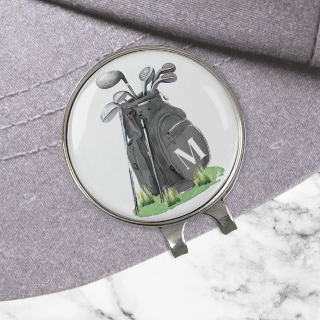 Black Initial Monogram Golf Hat Clip (Black Initial Monogram golf hat clip)