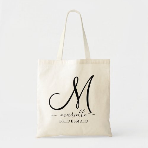 Black Initial Script Name Floral Bridesmaid Large  Tote Bag