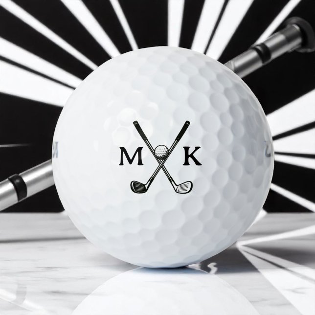 Black Initials and Crossed Clubs Golfer Modern  Golf Balls (Creator Uploaded)