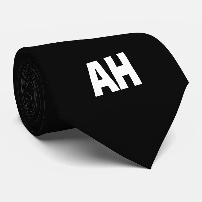 Black Initials Groomsmen Monogram Monogrammed  Neck Tie (Rolled)