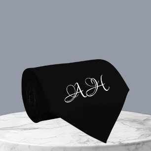 Black Initials Groomsmen Monogram Monogrammed  Neck Tie
