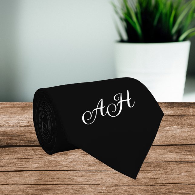 Black Initials Groomsmen Monogram Monogrammed  Neck Tie (Creator Uploaded)