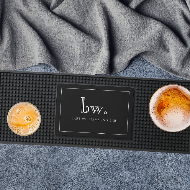 Black Initials Name Minimal Elegant Modern  Bar Mat (Creator Uploaded)