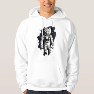 Black Ink Astronaut Cat Design Hoodie