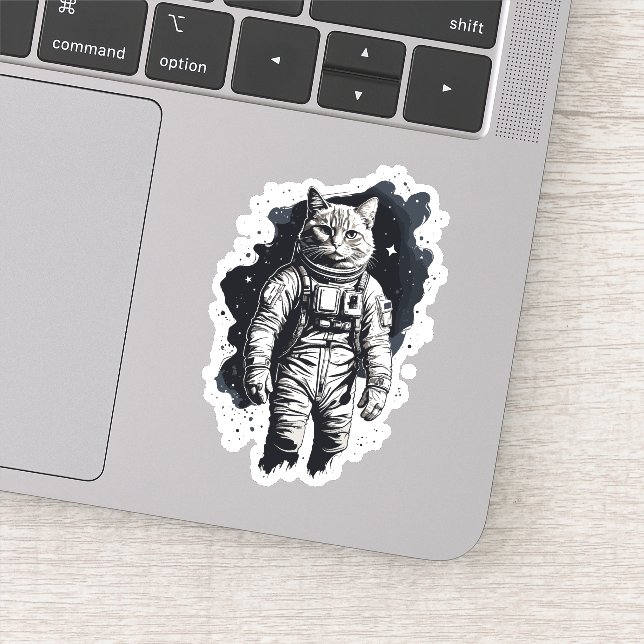 Black Ink Astronaut Cat Design Sticker (Detail)