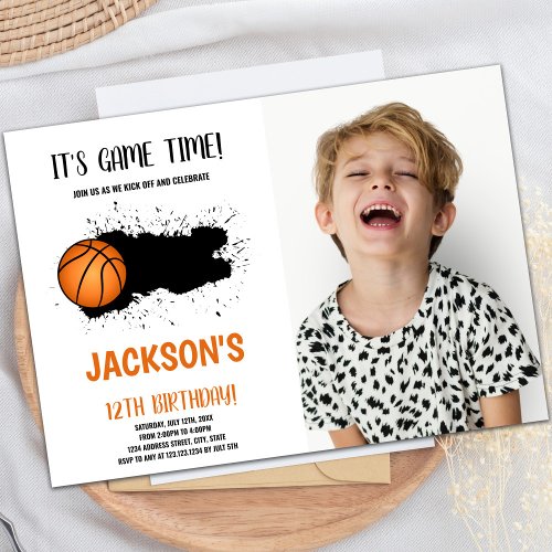 Black Ink Basketball Birthday Invitations photo