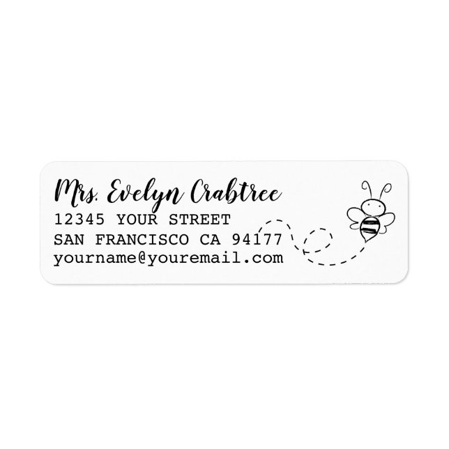 Black Ink Bee Custom Name Return Address Labels (Front)