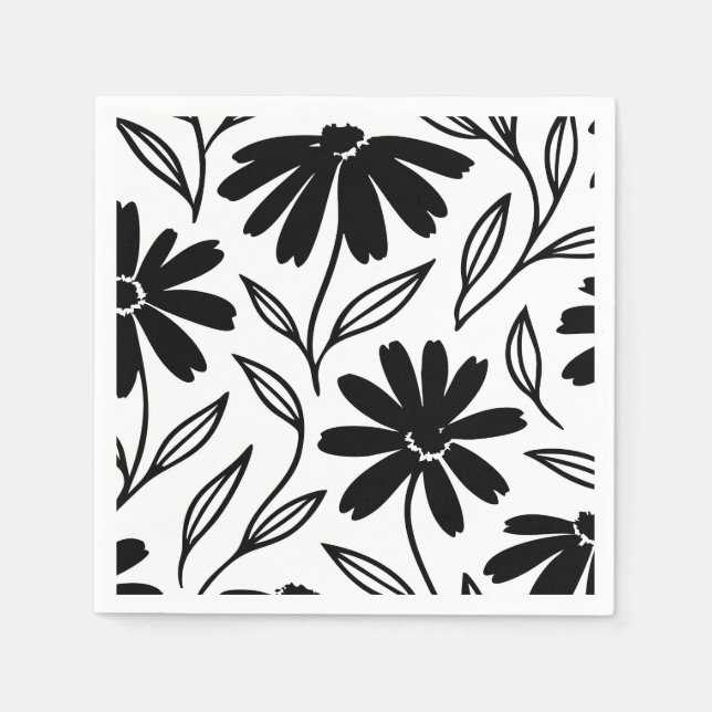 Black Ink Daisies Boho Bridal Shower Napkins (Front)