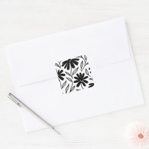 Black Ink Daisies Boho Bridal Shower Square Sticker