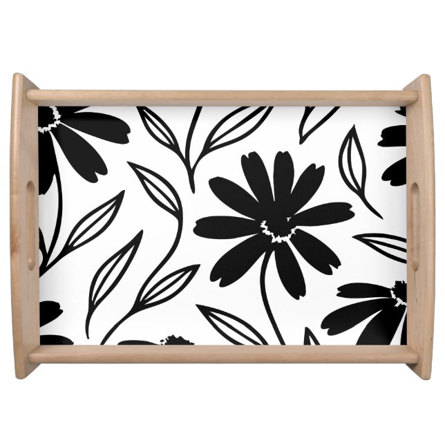 Black Ink Daisies Boho  Serving Tray (Front)