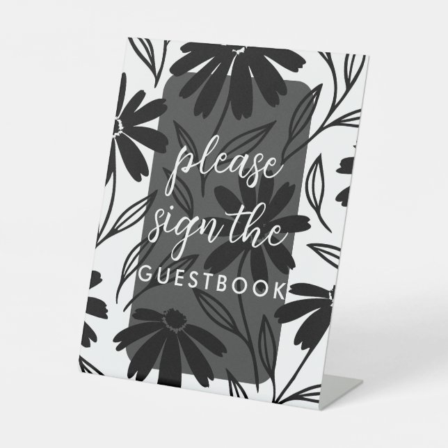 Black Ink Daisies Boho Table Numbers Table Sign (Front)