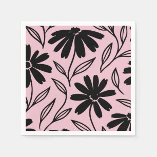 Black Ink Daisies Pink Boho Bridal Shower Napkins