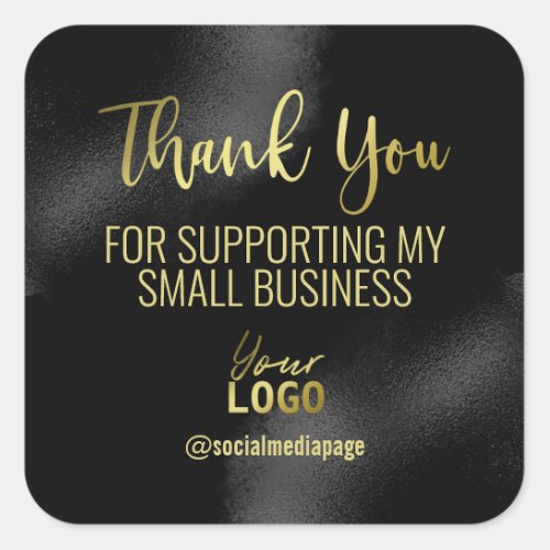 Black Ink Gold Text Thank You Small Business Logo Square Sticker