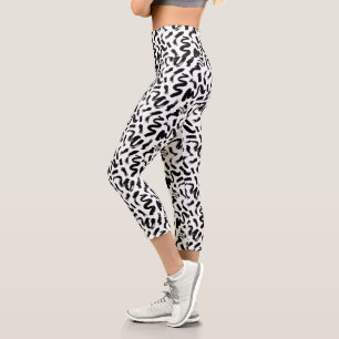 Black Ink Paint Brush Stroke Pattern Capri Leggings