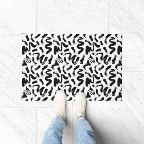 Black Ink Paint Brush Stroke Pattern Doormat