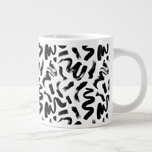 Black Ink Paint Brush Stroke Pattern Giant Coffee Mug