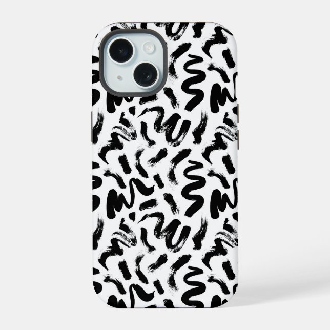 Black Ink Paint Brush Stroke Pattern Iphone Case (Back)