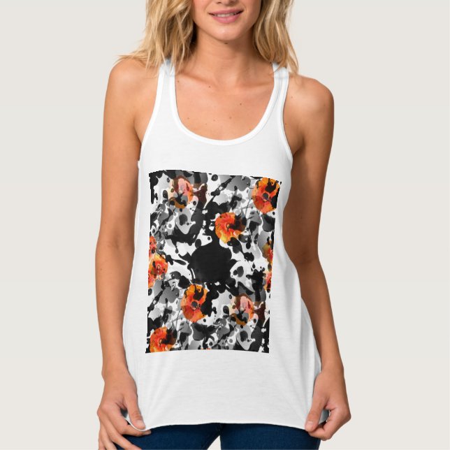 BLACK INK & POPPIES pattern + your backgr. & ideas Tank Top (Front)