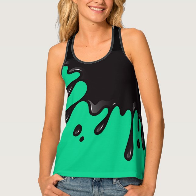 Black ink splash on Emerald Green Tank Top (Front)